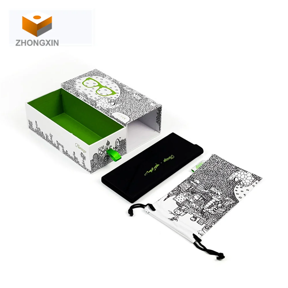 High-End Fashion Hot Selling Custom Eyeglasses Gift Case White Green Drawer Packaging Box For Glasses