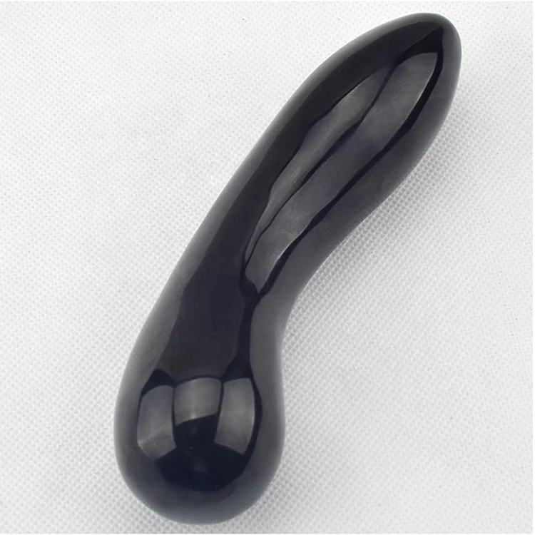 Highly Realistic Stone Carved Black Obsidian Crystal Penis Dildo Massage