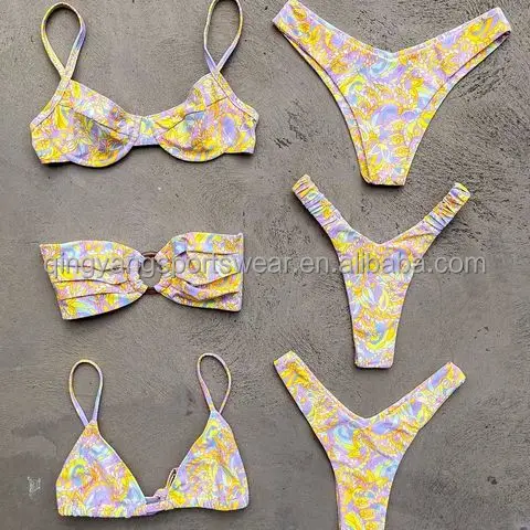 Polyester fabric custom mini micro bikini printed swimwear mens shorts