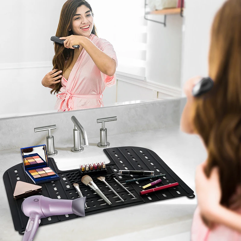 Counter Space Sink Toppers Waterproof Silicone Sink Topper Makeup Mats Bathroom Space Saver Foldable Sink Cover Makeup Mat