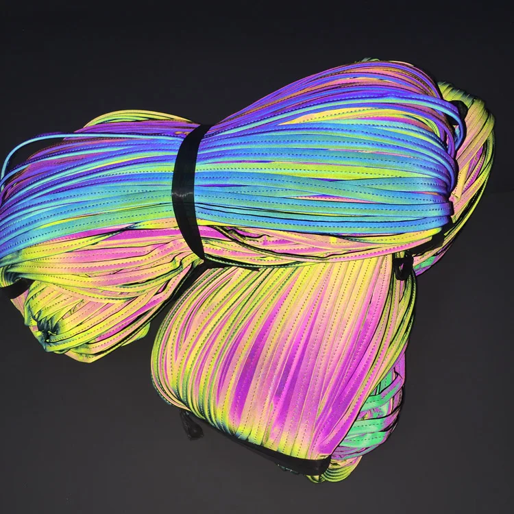 Factory Price Rainbow Elastic Reflective piping stripes for Clothing backpack edging