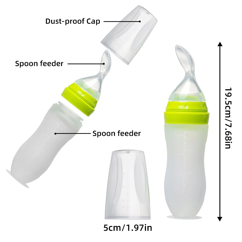 Private label logo Silicone food fruit feeder baby Feeding dispensing spoon bottle with suction sucker