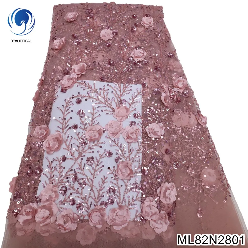 Beautifical White 3d lace fabrics wedding 2022 african bridal beads lace and sequins french lace fabrics ML82N28