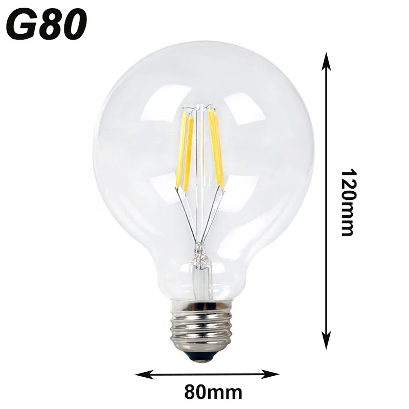 Wholesale Factory OEM G80 110V 230V DIM E26 E27 4W 6W clear glass edison LED bulb for sitting room lighting