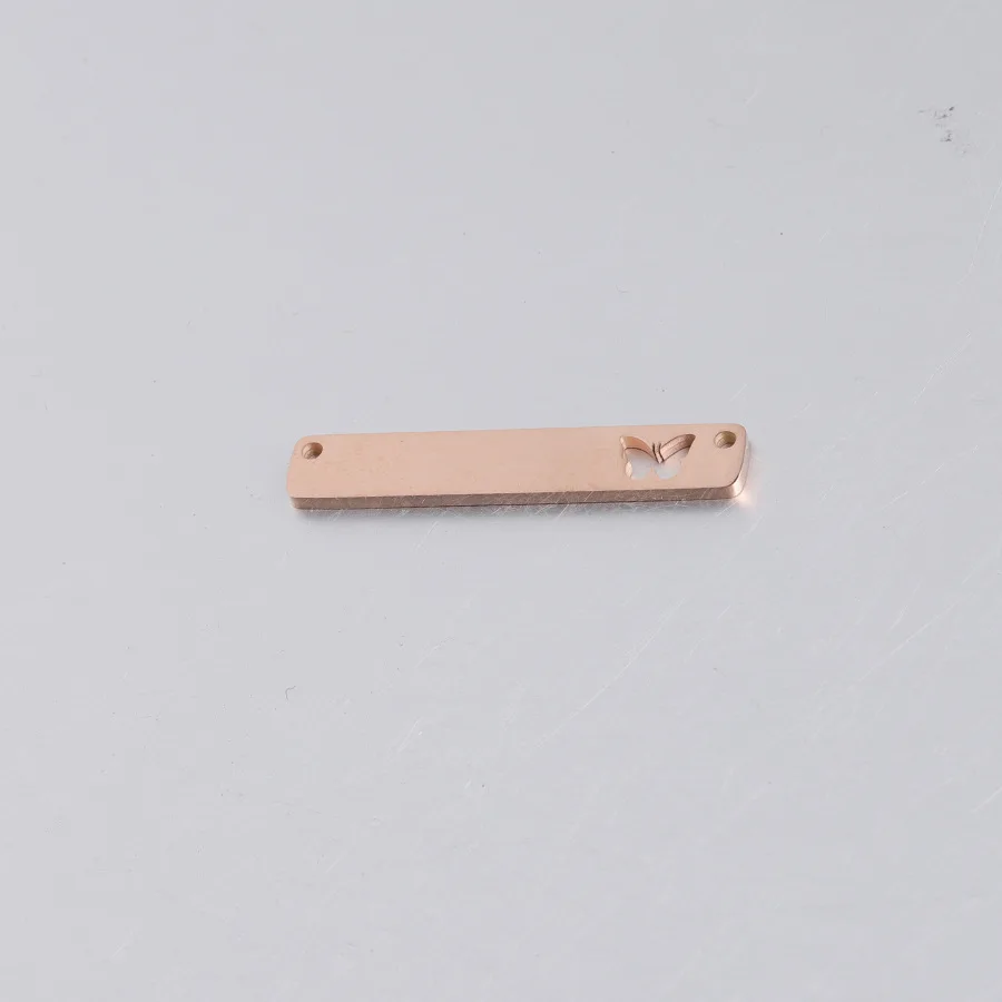 Stainless Steel Engravable Rectangle Bar Pendant 6*35mm Hollow Butterfly Charms Two Hole Connector DIY Bracelet Necklace Jewel