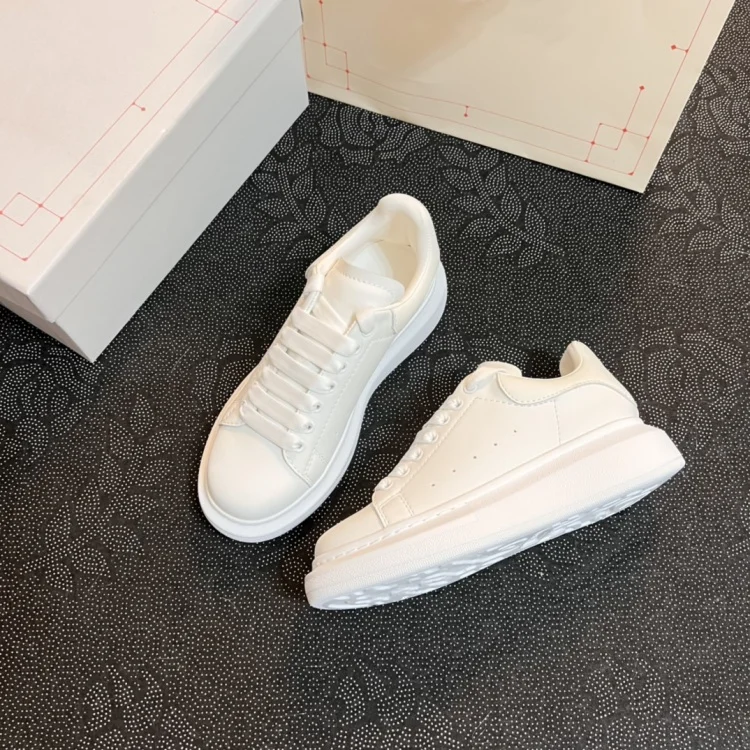 White Casual Genuine Leather Walking Style Alexander Sneaker Walking Thick Sole Shoes For Ladies