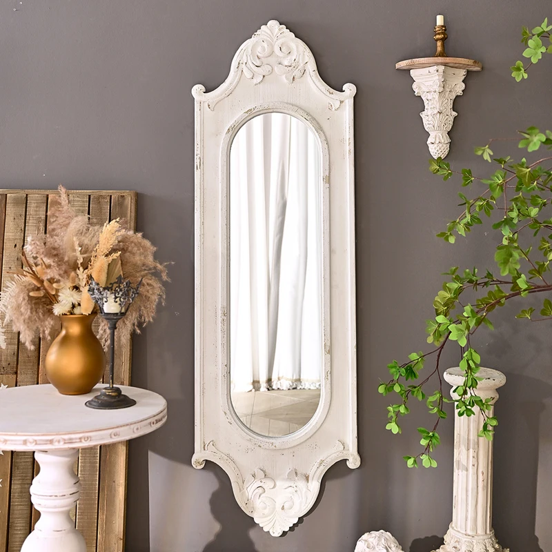 INNOVA HOME Ornate Frame Distressed Mirror Large Full Length Wooden Antique White Decorative Floor Mirrors