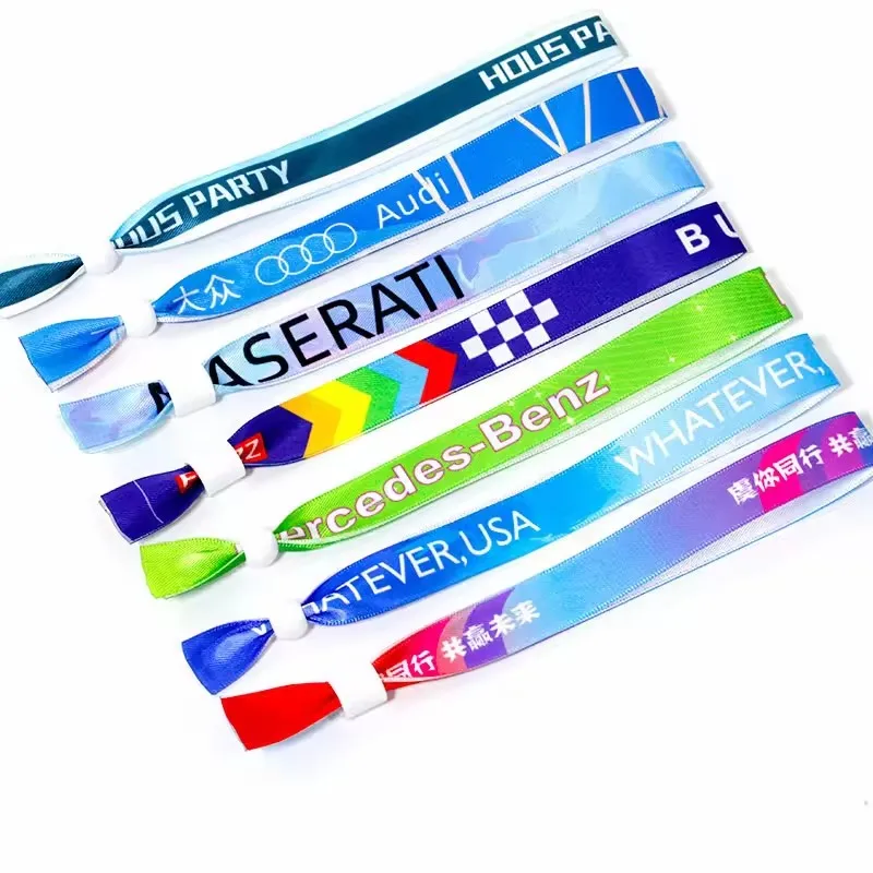 RFID CHIP High quality custom event festival party ribbon satin fabric brands logo text printing wristbands Bracelets