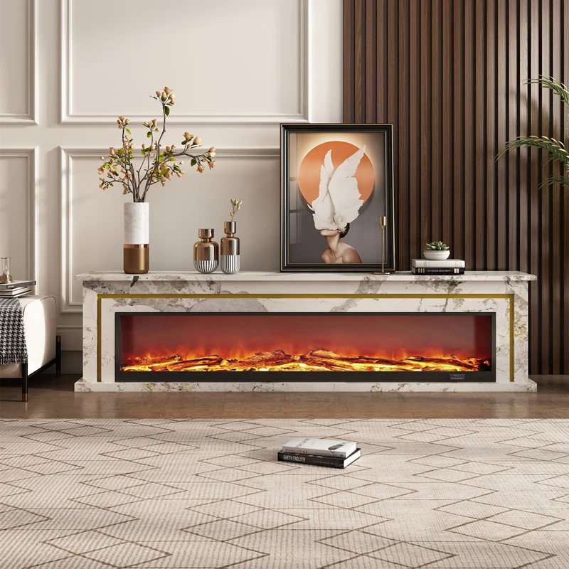 Wholesale Custom Carrara Marble Fireplace Tv Stand Decorative Led Electrical Fireplace With Tv Stand