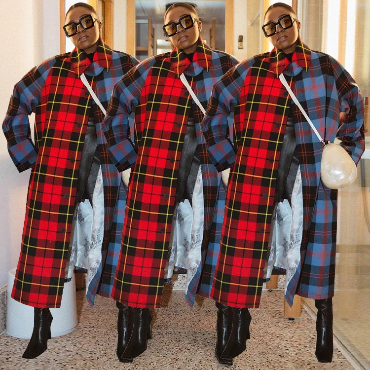 
Winter Plus Size Long Coats Faux Fur Coats 2020 Clothing Wholesale Bubble Poncho Fashion Wool Jackets Plaid Trench Coats 