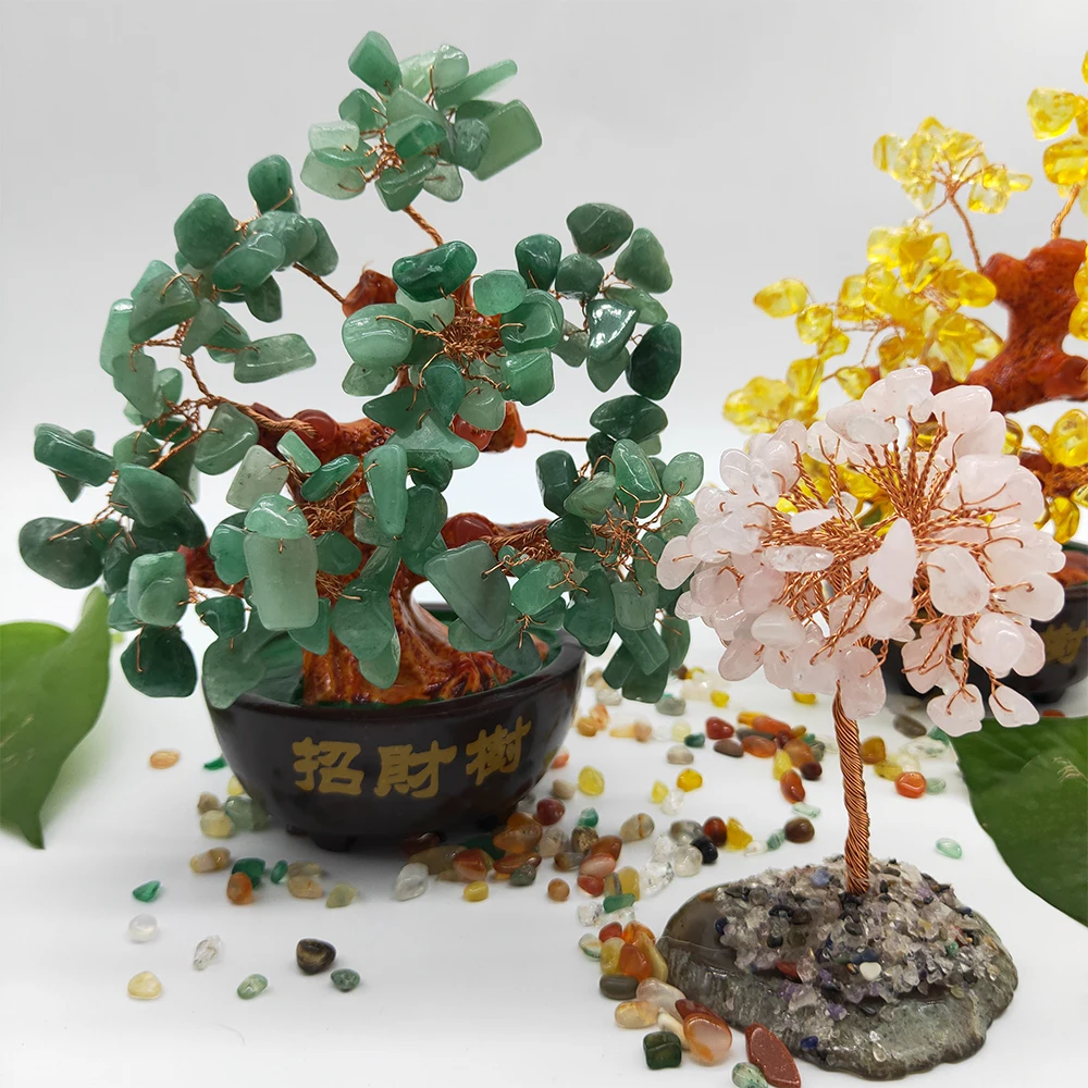 Feng Shui Decoration Ouvenir Yellow Citrine Quartz Crystal Lucky Tree Carved Citrine Tree