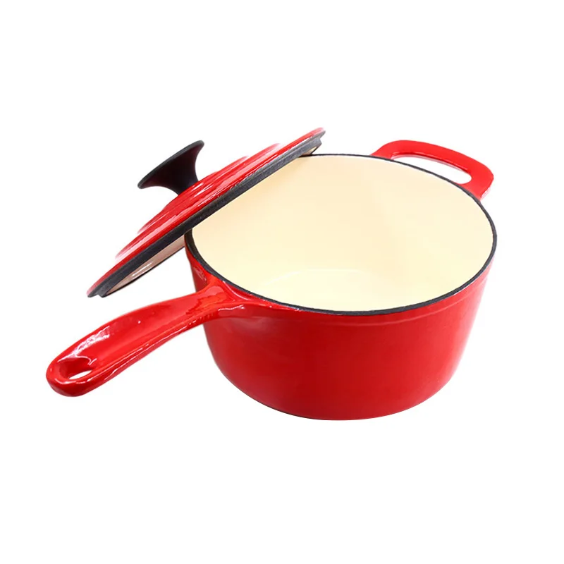 Factory Wholesale Custom Logo Enameled Cast Iron Classic Saucepan with Stainless Steel Knob Lids