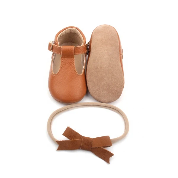 Genuine Leather Hot Selling Baby Newborn T Bar Baby Shoes Brown Baby Shoes Girls