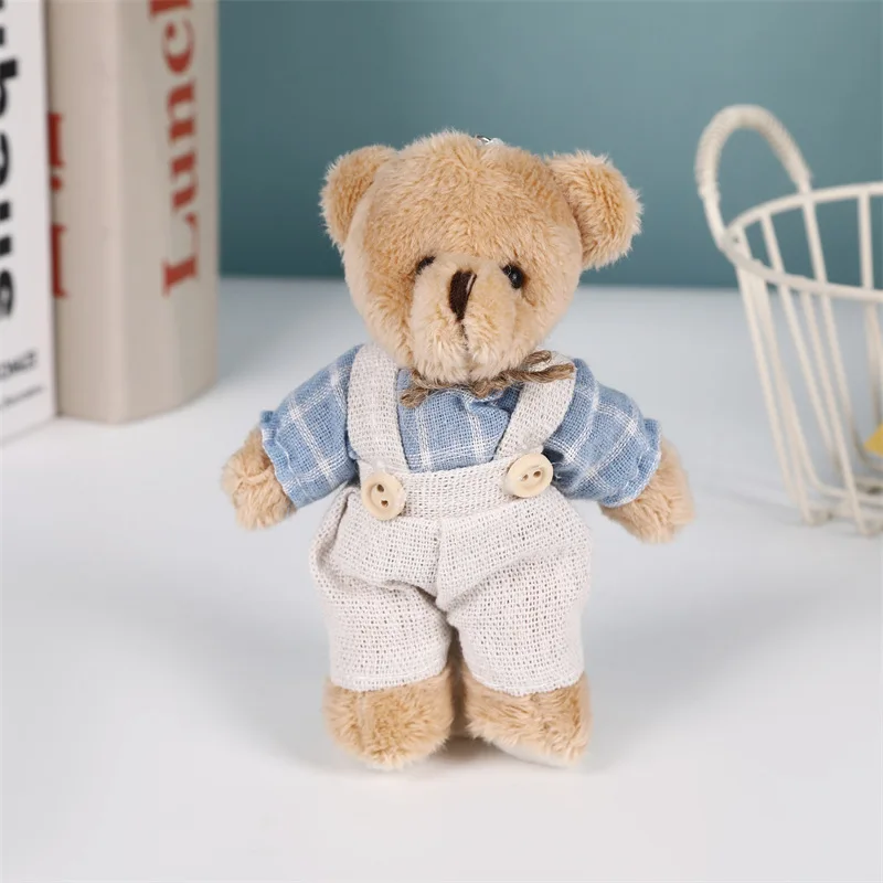 Cute Lovely Floral Cloth Flax Teddy Bear Dolls Toys Plush Keychain Couple Bear Keyring Lovers Friends Gift Bag Pendant Charm