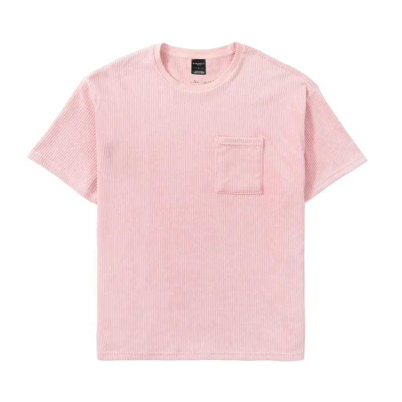 2024 new products 100% Polyester Solid Color Crew neck corduroy short sleeve T-shirt for men