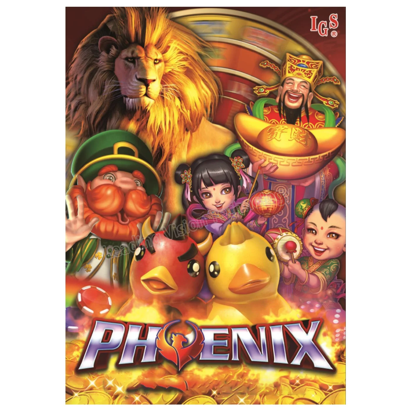 IGS Phoenix 5 in 1 skill game board vertical display Fortune God Safari King Lucky Irish Devil Ducky Chicken Dinner