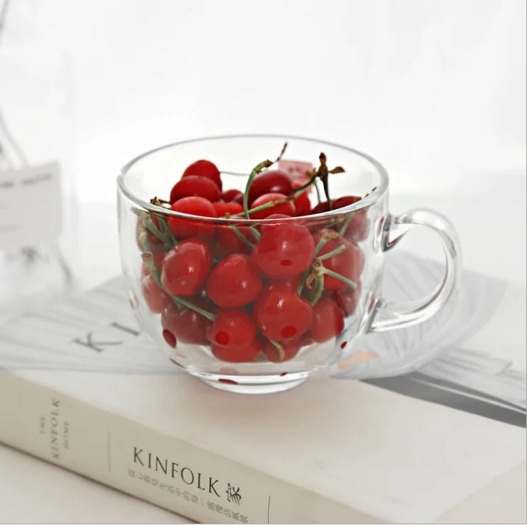 Best Quality Handle Glass Coffee Tea Cup Suppliers Large Round Transparent Milk Tea Glass Cup