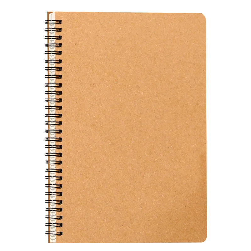 High quality custom logo brown black hard cover paper spiral A5 kraft notebook