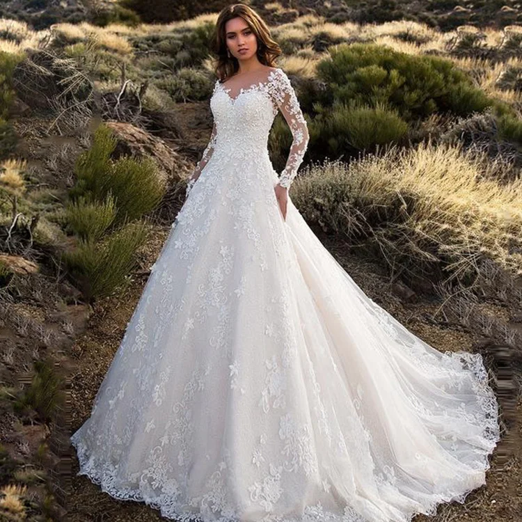 Long sleeve bridesmaid dress lace one shoulder elegant wedding dresses suitable for marriage