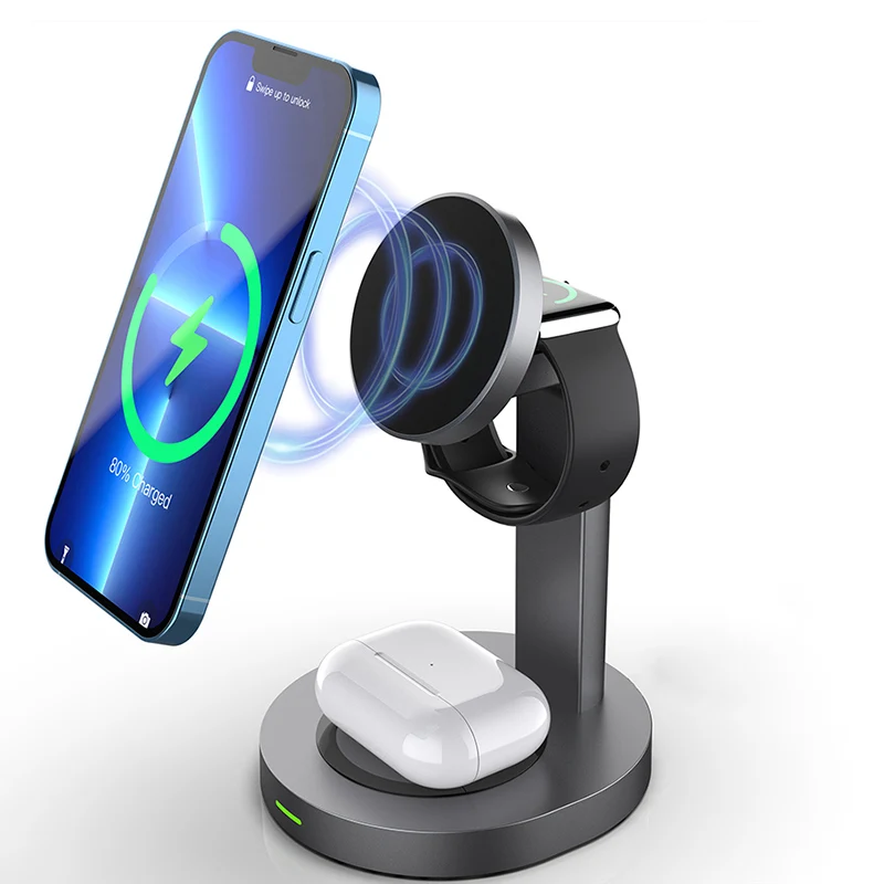 Wholesale Magnet 3in1 Wireless Charger Station QI 15W Fast Charge 3 In 1 Magnetic Wireless Charger Stand