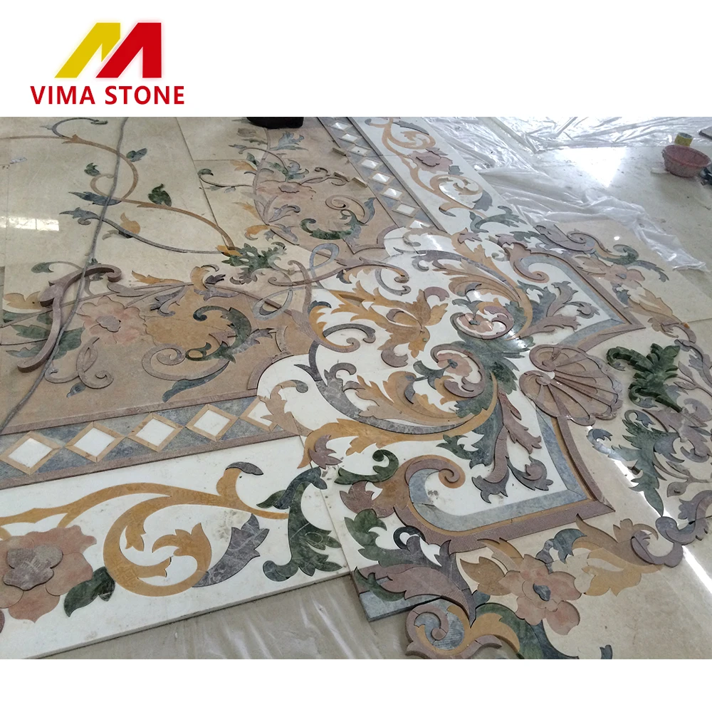 High Quality Stone Waterjet Marble Pattern Tile Waterjet Marble Medallion Flooring Tile for Lobby Entrance Flooring Marble Tile