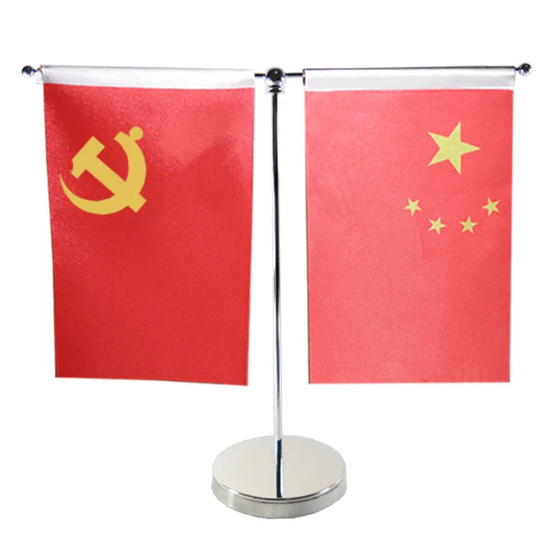 Custom print polyester decorative national office desk table flagpole with metal base stainless steel desktop flag pole stand