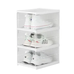 High Quality Plastic Foldable Shoe Storage Container Clear Stackable Drop Front Shoe Box