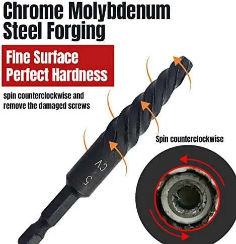 6 PCS Damaged Screw and Broken Bolt Extractor Set with 1/4 Quick Change Arbors Tool Kit