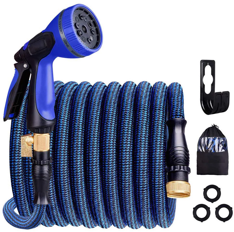 Customized Logo Strong Water Hose Latex Expandable Garden Hose  with 10 Function Nozzle
