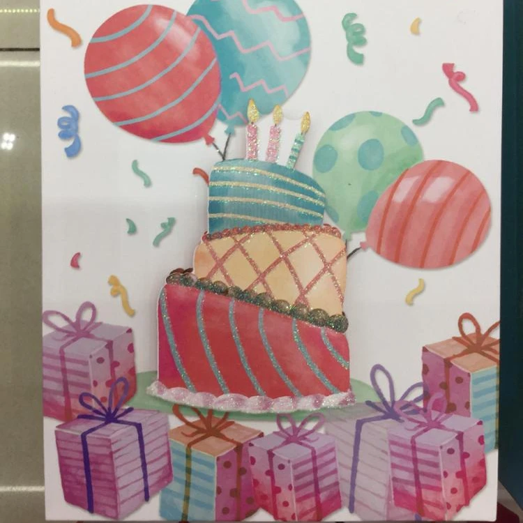 Wholesale custom happy birthday series 3D pattern glitter shopping gift paper bags for kids