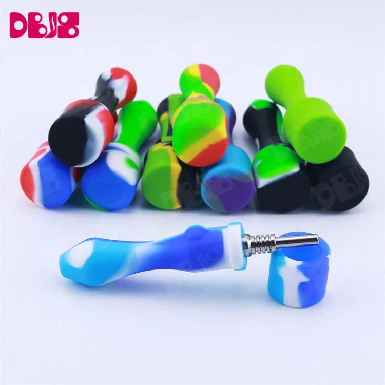 Easy Cleaning  Silicone Smoking Pipe with Titanium nail Dabber Rig Custom Nectar Logo Collector