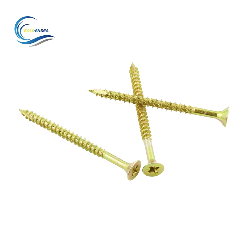 Yellow zinc plated Spax CSK turbo screws with pozi-3 drive and serration thread