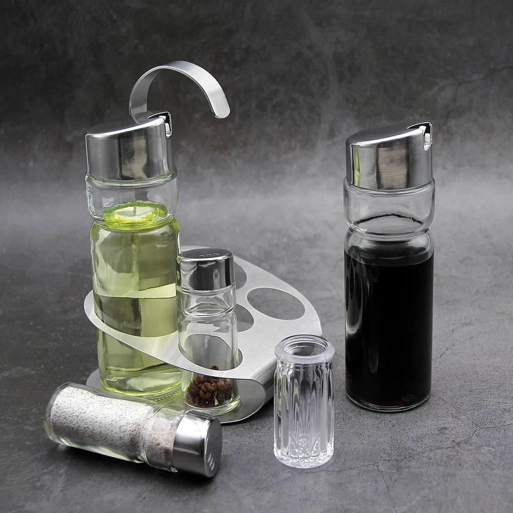 YF 6PCS Condiment Set Salt & Pepper Shaker Glass Oil & Vinegar Bottle