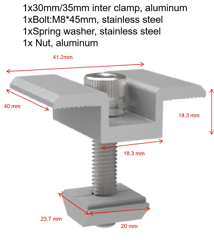 30 mm 35 mm pv solar middle clamp inter clamps end clamp for roof ground solar panels mounting racking structure energy  system