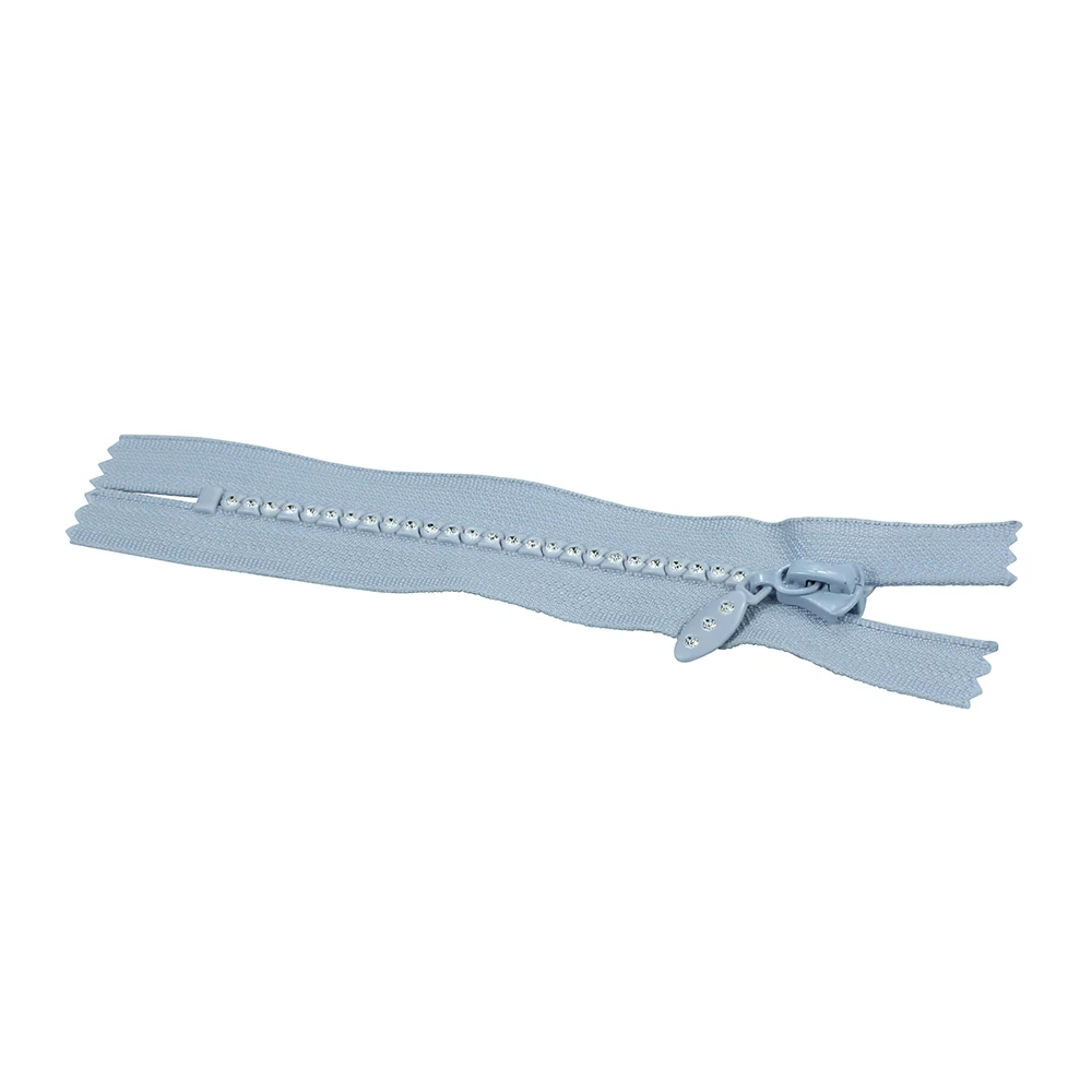 High quality close end popular With diamond crystal white garments plastic zipper