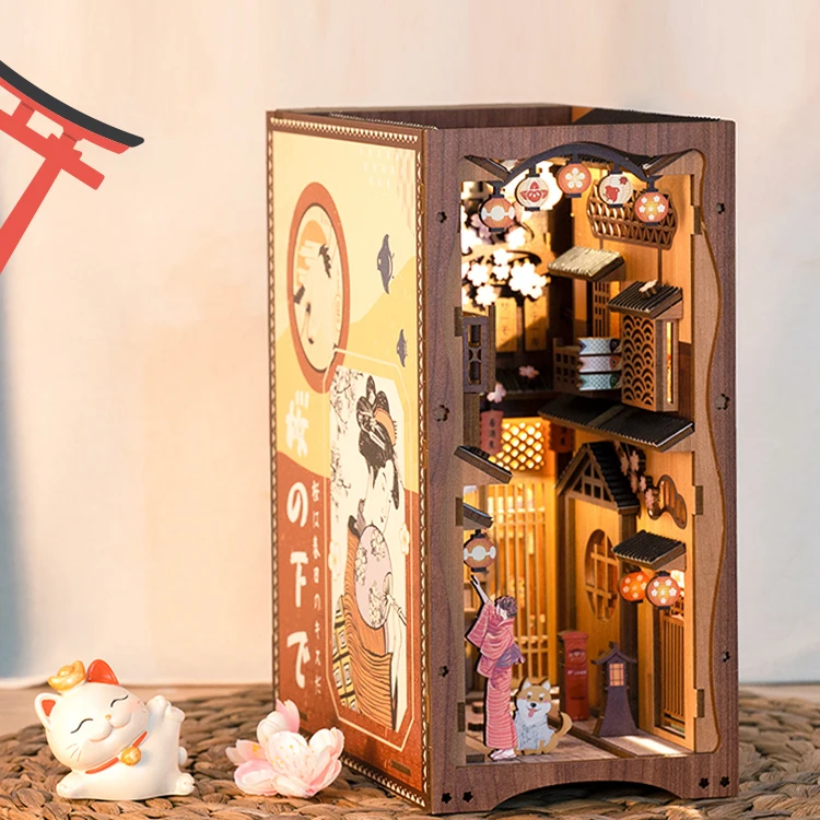 Cutebee Japanese Style 3D Wooden Puzzle Dollhouse DIY Book Nook Bookshelf Insert for Gifts