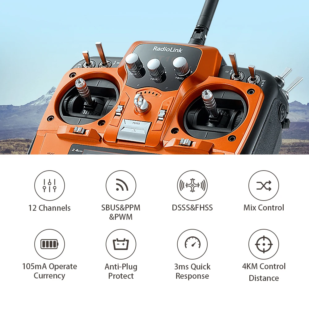 Factory Price AT10II 12 Channels RC Plane Transmitter Radio Remote Controller Voltage Return Module Battery for Drone RC Car