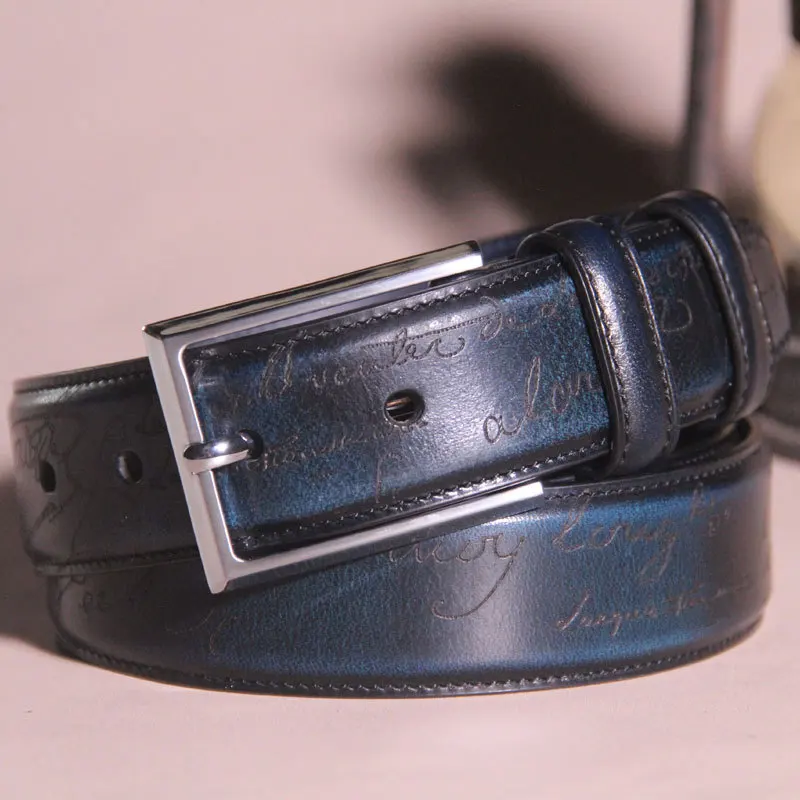 Personalized Letters Embossed Square Zinc Alloy Buckle Men Belt