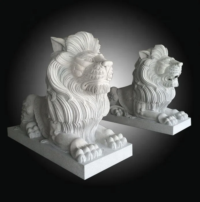 Pure White Lion Sculpture White Granite Stone Lion Animal Sculpture