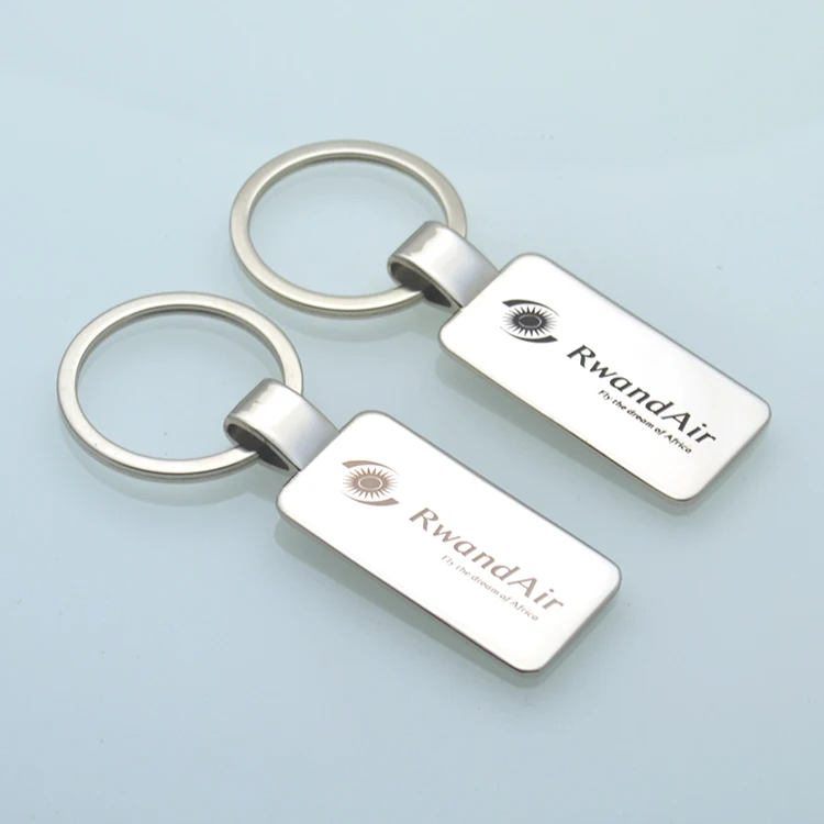 Two Sided Laser Engraved Flat Metal Rectangle Keychain UV/Offset/Digital Printing Carabiner Type with Logo