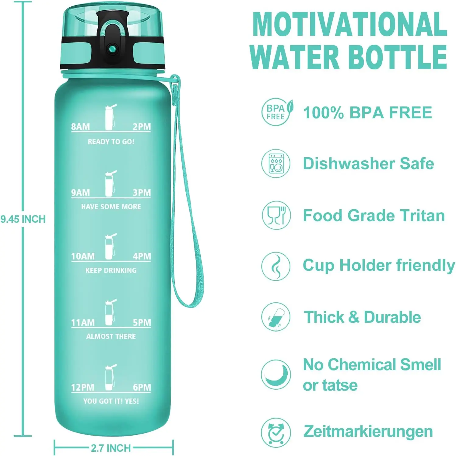 Custom Logo 1L 32oz Back to School Outdoor Gym Tours Motivational Sports Water Bottle with Straw Flip Top Filter
