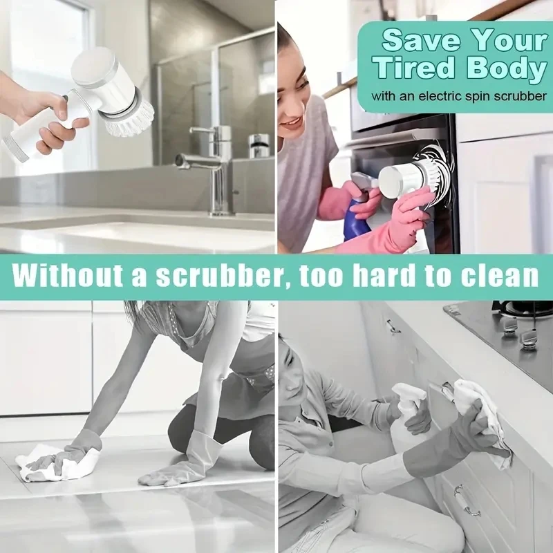 Household New Style Pot Washer Power Display Spin Scrubber Plastic Dusting Electric Cleaning Brush