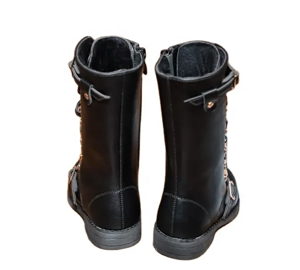 Factory directly sell mid-tube wedge  boots kids vintage England style fleece knee high girls winter boots