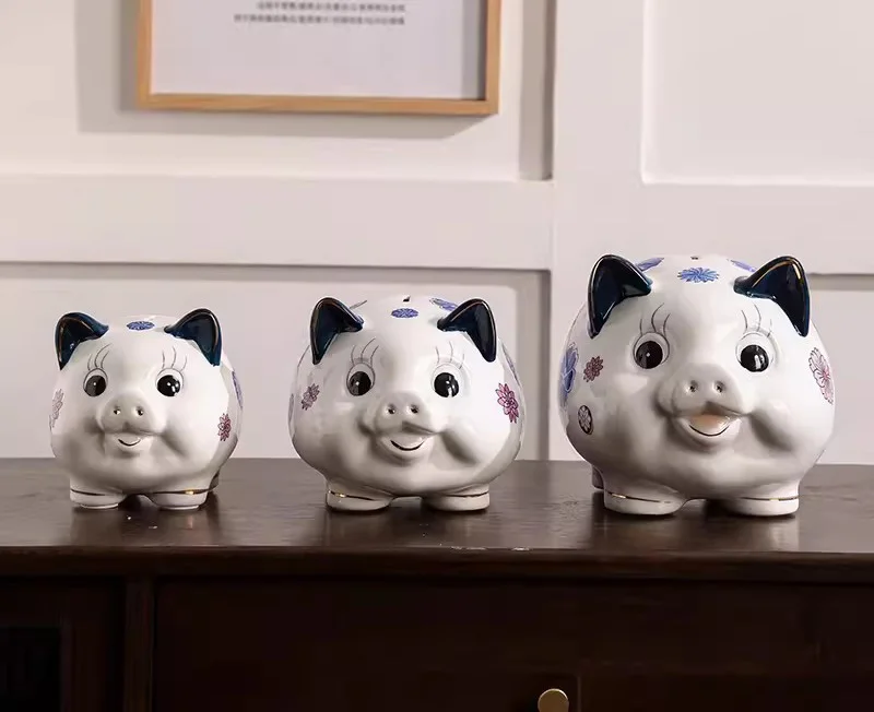 Large Cute Ceramic Colorful Painting Pig Coin Bank Money Box Porcelain Piggy Bank