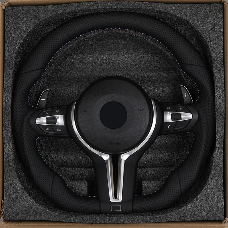 Flat Bottom Full Perforated Leather M Sport Steering Wheel for BMW 7 Series F02 F10 F26 F30 M3 F80 M4 F82 M5 F90 Z4 E89 E90 E92
