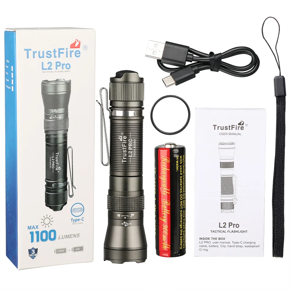 Trustfire  L2 pro 1100 LM Small torch with 14500 battery outdoor tactical led flashlight with clip