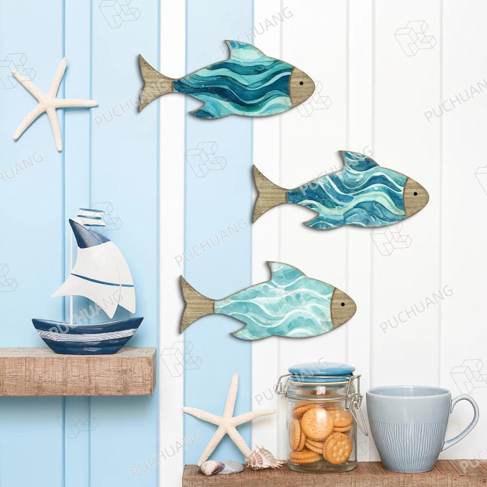 Marine Life Ocean Breeze PVC Fish Wall Set for Coastal Decor Underwater Harmony PVC Fish 3-Piece Wall Art
