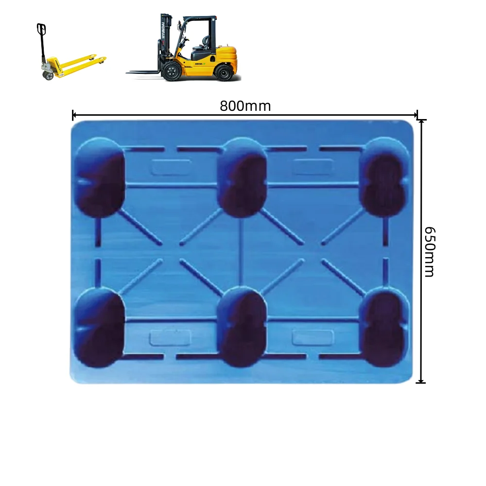 Supplier Manufacture Plastic Pallet Product 800*650*145mm Single face Six legs 2 way entry Blow molding Storage Plastic Pallets