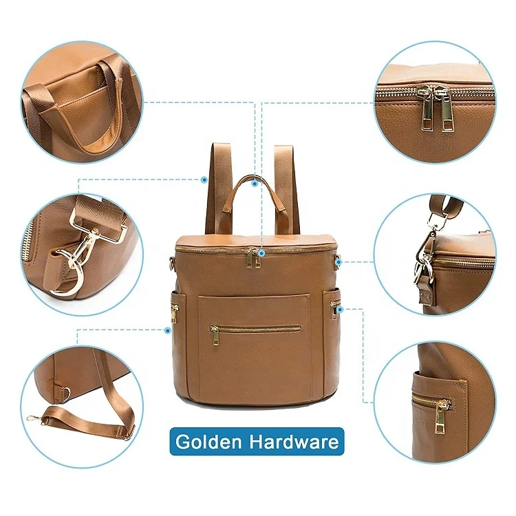 Leather Diaper Bag Custom Vegan Leather Luxury Mummy Baby Backpack Diaper Bags