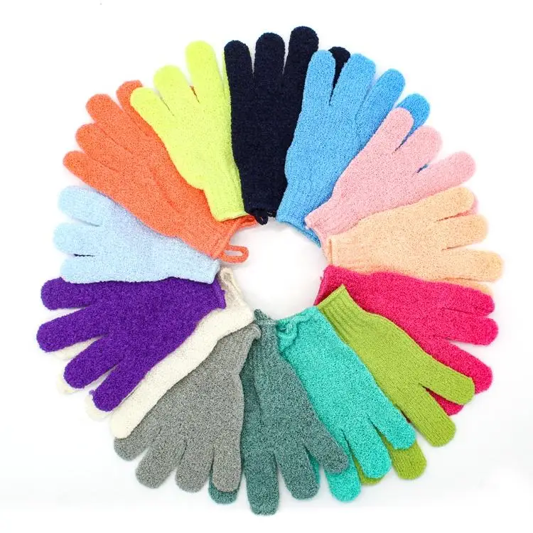 Hot Sell Body Exfoliating Custom Nylon Bath Gloves Scrub Massage Bath Gloves